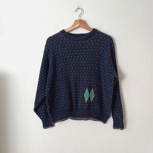 Vintage Winona Knits Cotton Crewneck Sweater Navy Green Women's Size Large